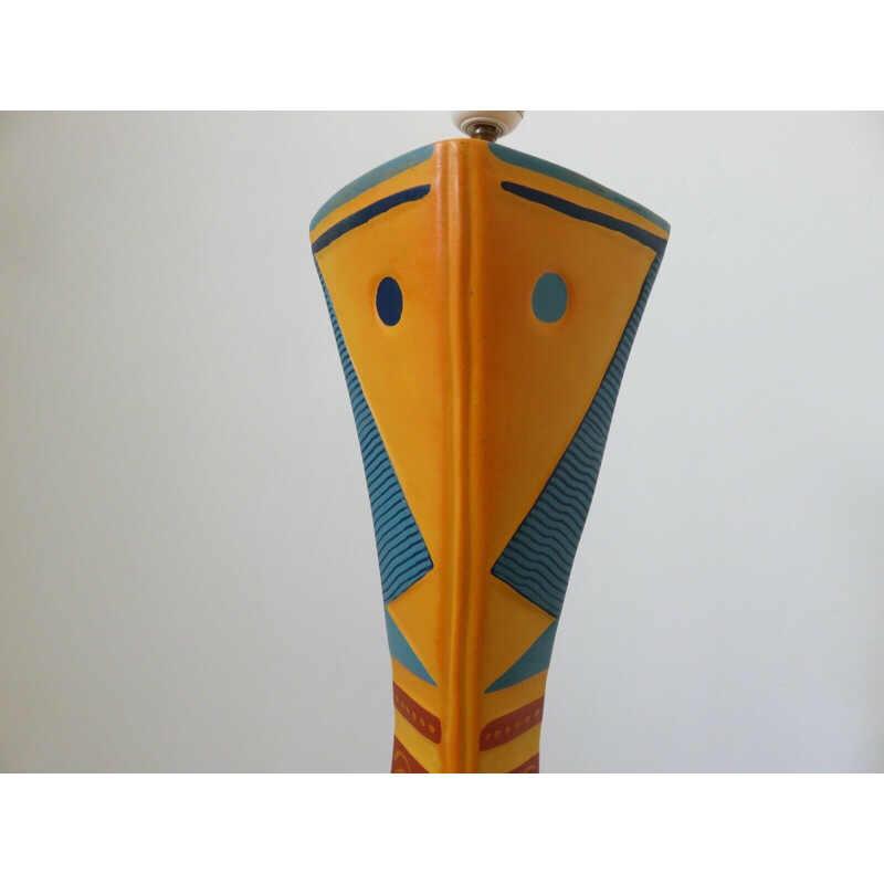 Vintage snake-shaped ceramic floor lamp by François Chatain, 1980