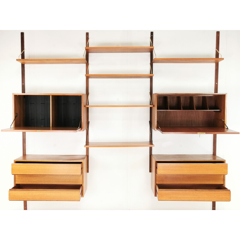 Teak mid century wall unit shelving by Poul Cadovius, Denmark 1960s