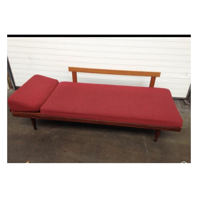 Daybed canapé en teck et tissu rouge, Ingmar  RELLING - 1950