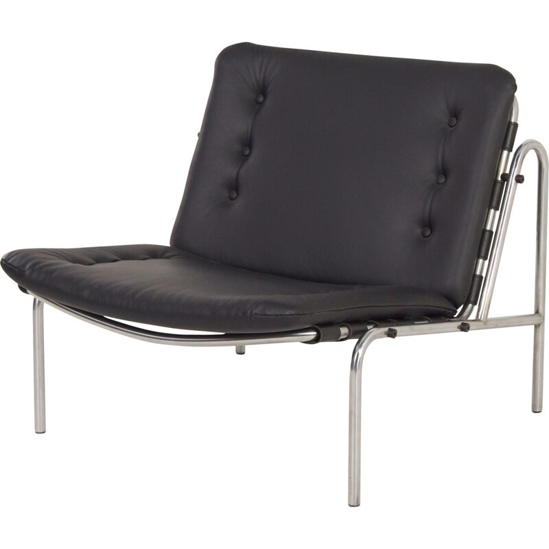 Mid century black leather Osaka armchair by Martin Visser for 't Spectrum, 1960s