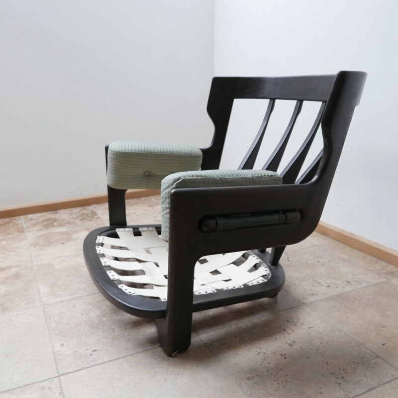 Vintage eboinsed oakwood "Denis" armchair by Guillerme et Chambron, France 1960s