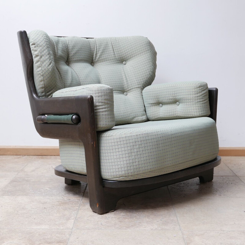 Fauteuil vintage "Denis" en chêne massif par Guillerme et Chambron, France 1960