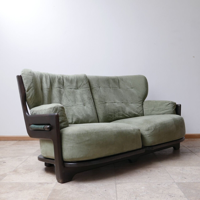 Oakwood mid-century "Denis" two seater sofa by Guillerme et Chambron, France 1960s