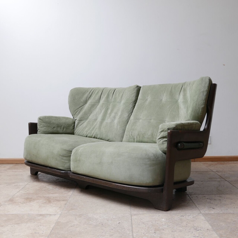 Oakwood mid-century "Denis" two seater sofa by Guillerme et Chambron, France 1960s