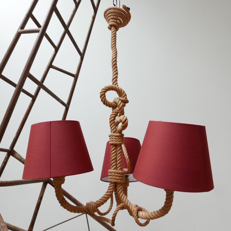 Mid-century rope chandelier by Audoux-Minet, France 1960s