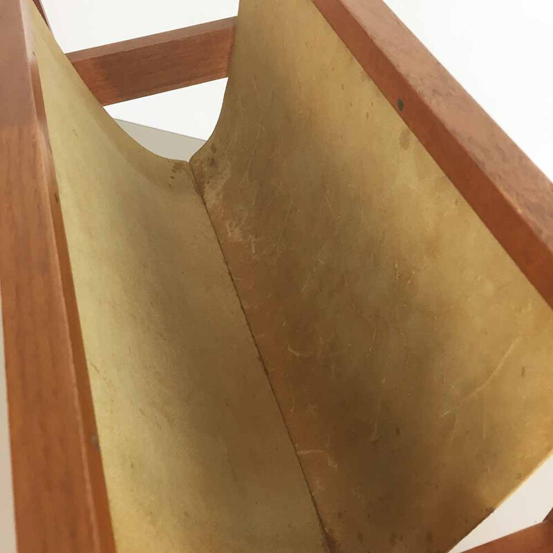 Danish Sika Mobler magazine rack in teak and leather by Kai KRISTIANSEN - 1960s