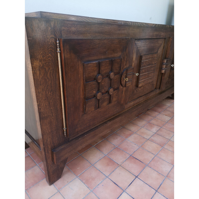 Vintage Art Deco 3-door solid oakwood sideboard by Charles Dudouyt, 1940 