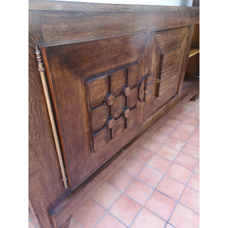 Vintage Art Deco 3-door solid oakwood sideboard by Charles Dudouyt, 1940 