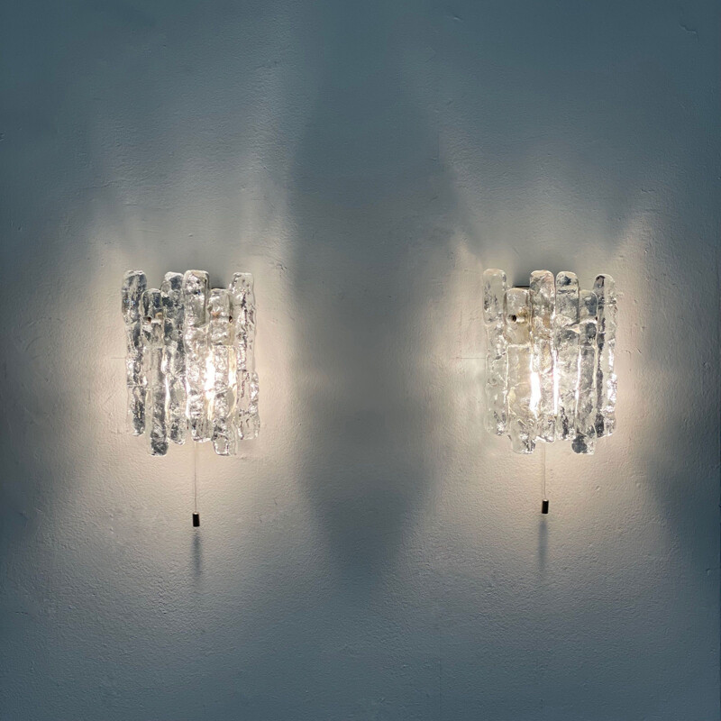 Pair of vintage frosted glass wall lamps by J. T. Kalmar for Kalmar Franken Kg, Austria 1960