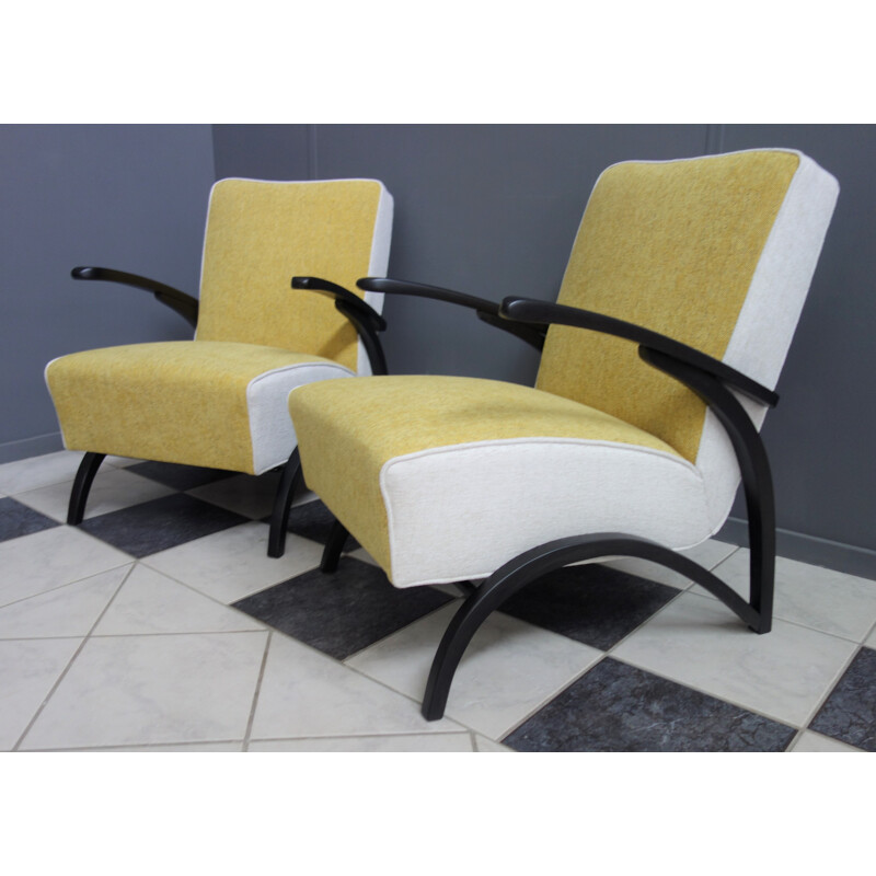 Pair of yellow and white armchairs by Jindrich Halabala, 1930