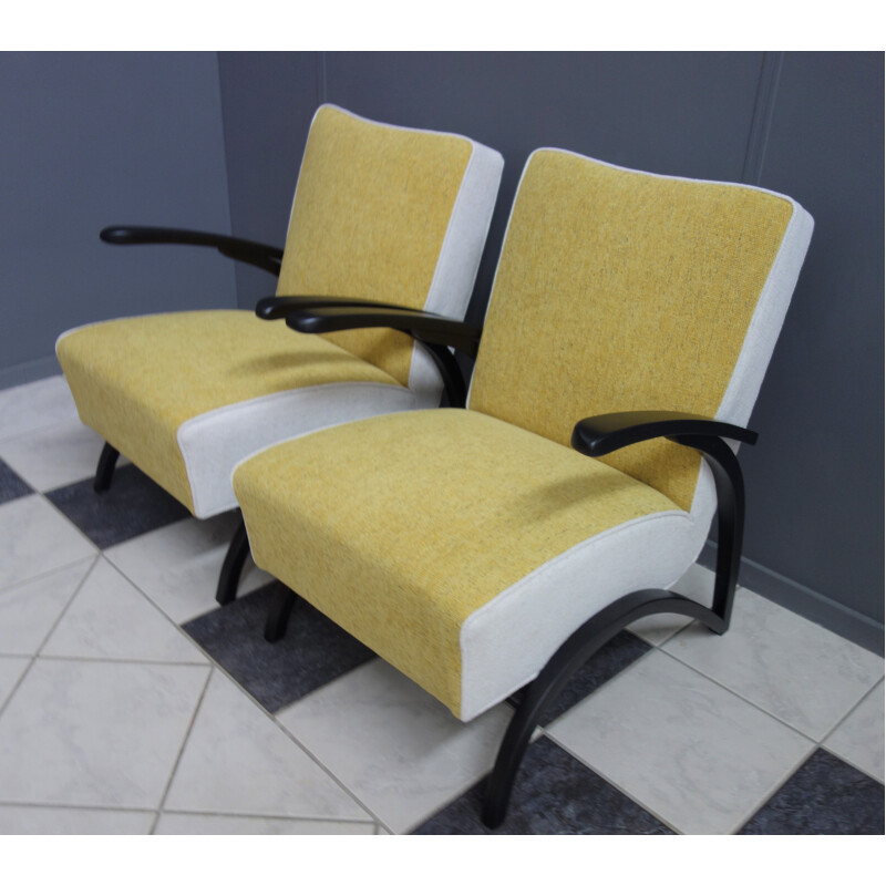 Pair of yellow and white armchairs by Jindrich Halabala, 1930