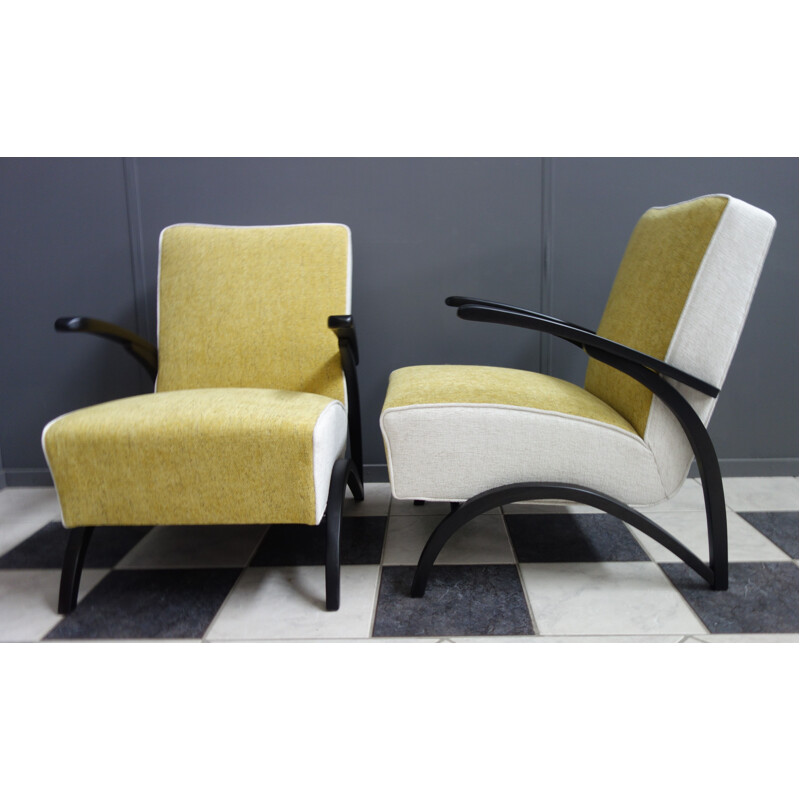 Pair of yellow and white armchairs by Jindrich Halabala, 1930