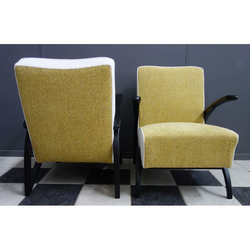 Pair of yellow and white armchairs by Jindrich Halabala, 1930