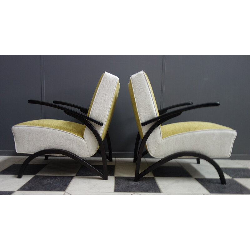 Pair of yellow and white armchairs by Jindrich Halabala, 1930