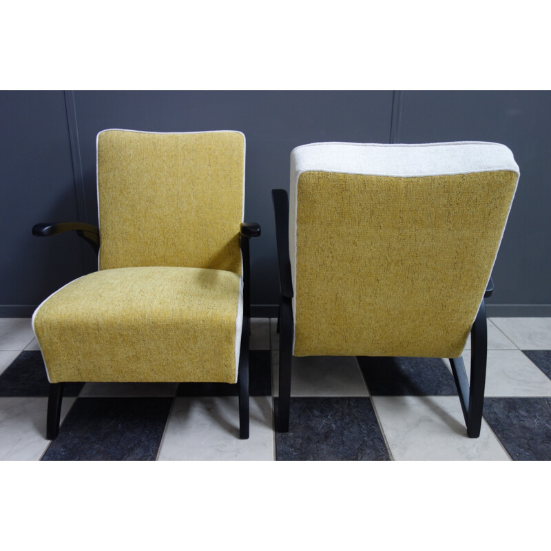 Pair of yellow and white armchairs by Jindrich Halabala, 1930