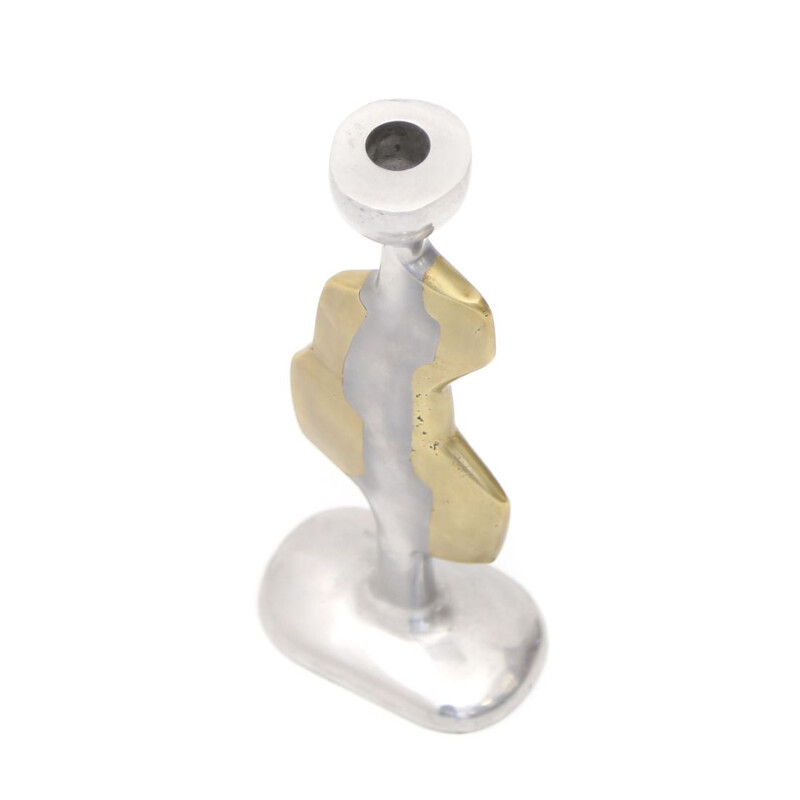 Brutalist vintage candlestick in aluminum and brass by David Marshall for David Marshall Disenos, 1970s