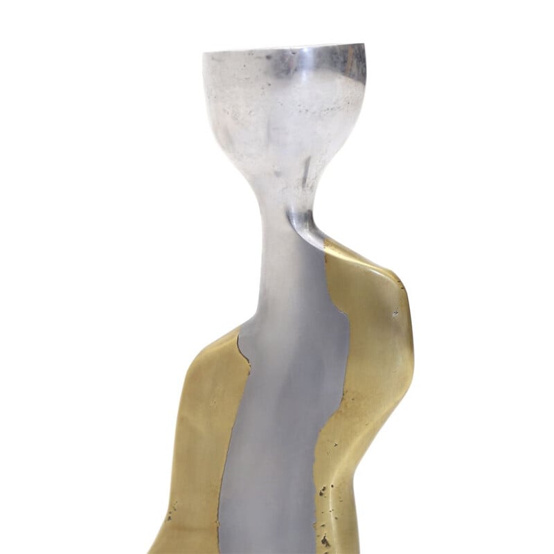 Brutalist vintage candlestick in aluminum and brass by David Marshall for David Marshall Disenos, 1970s