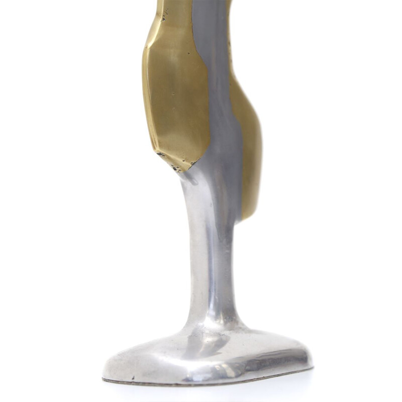 Brutalist vintage candlestick in aluminum and brass by David Marshall for David Marshall Disenos, 1970s