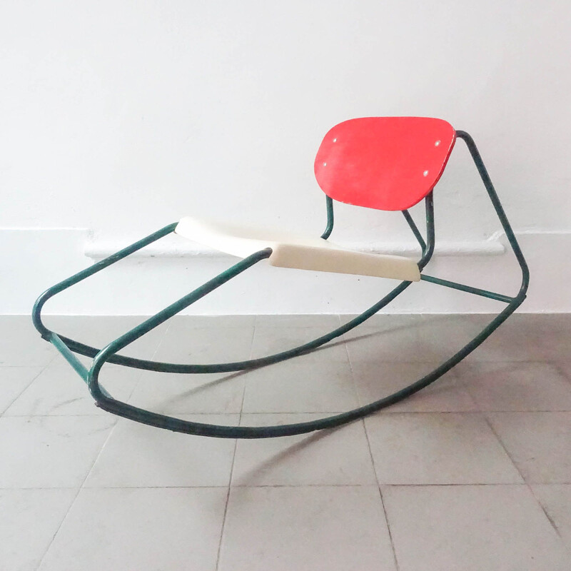 Vintage rocking chair in tubular metal and bentwood, 1960s