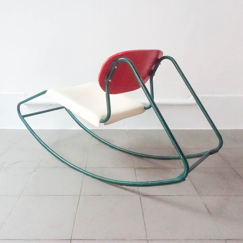 Vintage rocking chair in tubular metal and bentwood, 1960s