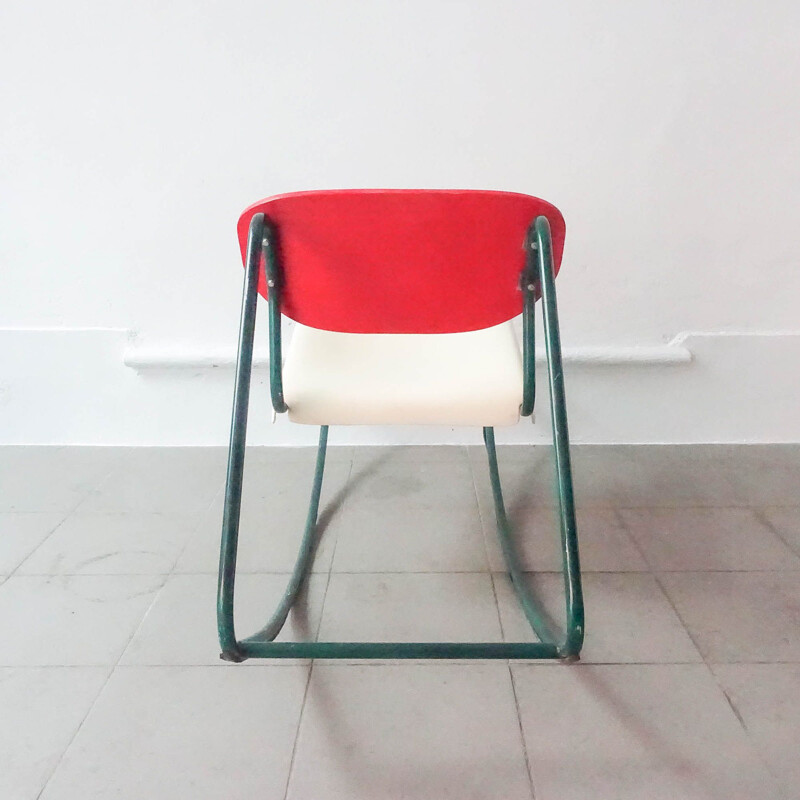 Chaise à bascule vintage en métal tubulaire et bois courbé, 1960
