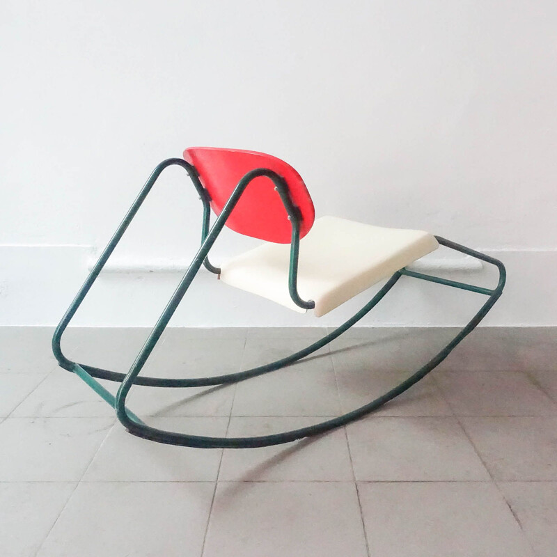 Vintage rocking chair in tubular metal and bentwood, 1960s