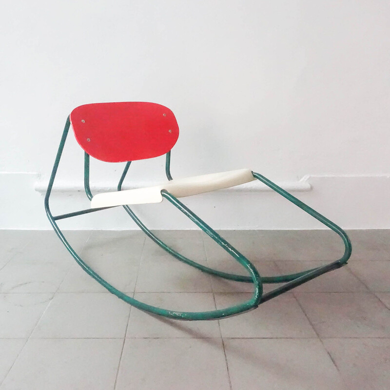 Vintage rocking chair in tubular metal and bentwood, 1960s