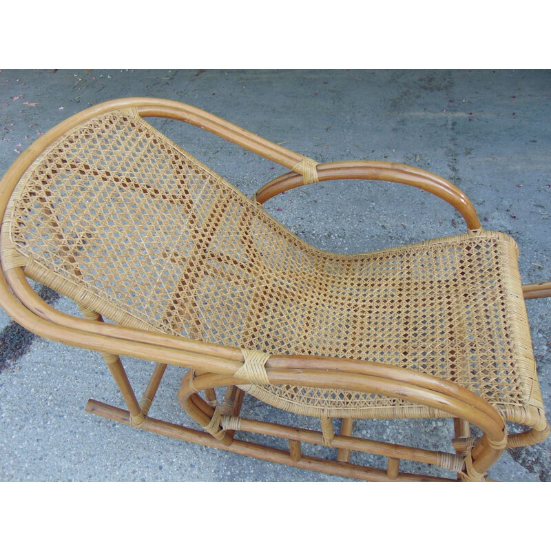 Bamboo and viennese straw vintage rocking chair