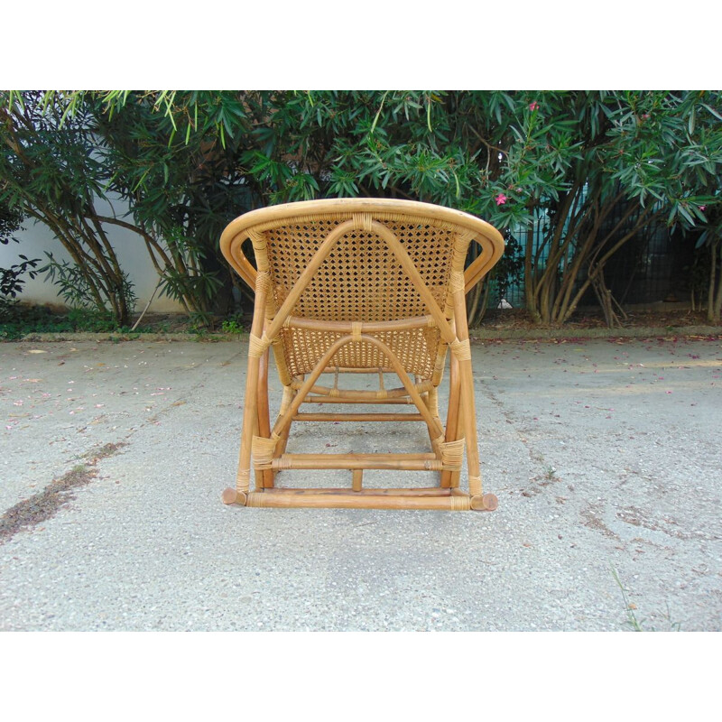 Bamboo and viennese straw vintage rocking chair