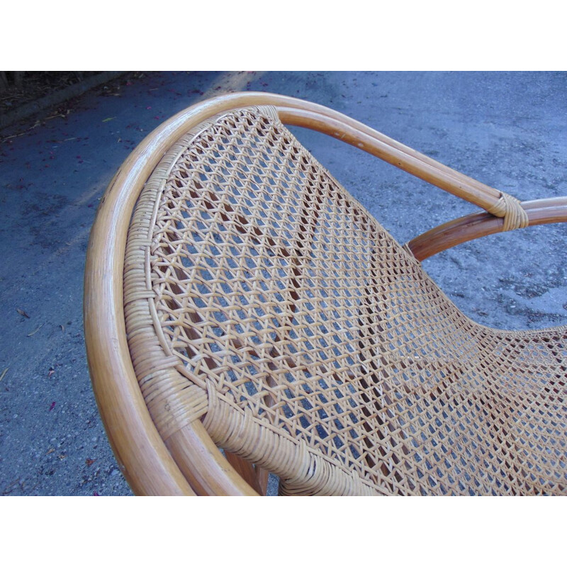 Bamboo and viennese straw vintage rocking chair