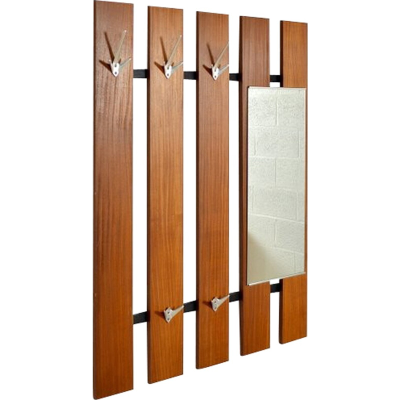  Teak coat rack with mirror - 1960s