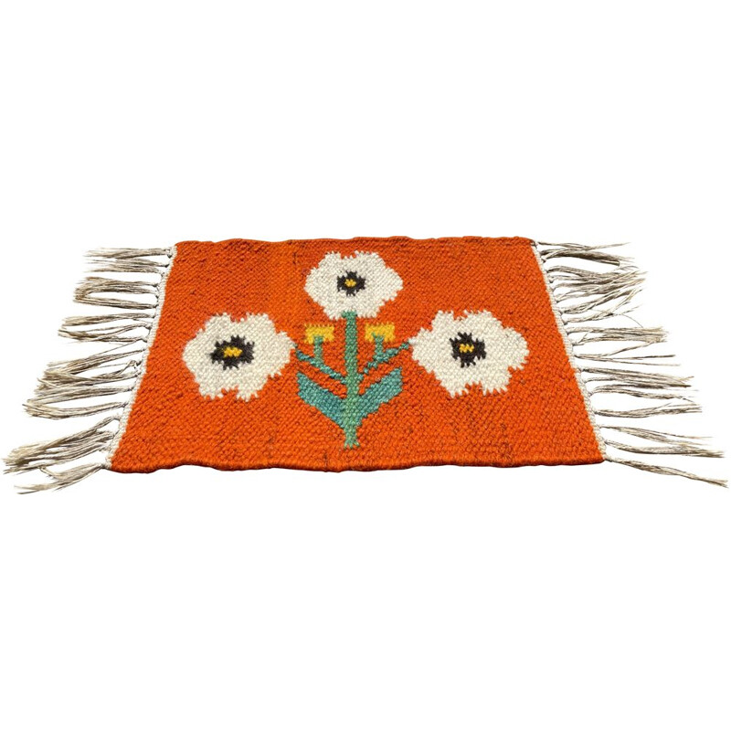 Tapis vintage rolakan en laine décor tulipes, 1970