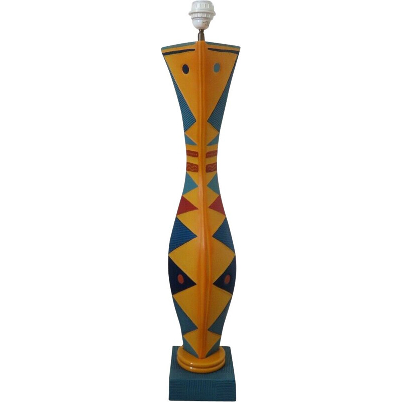 Vintage snake-shaped ceramic floor lamp by François Chatain, 1980