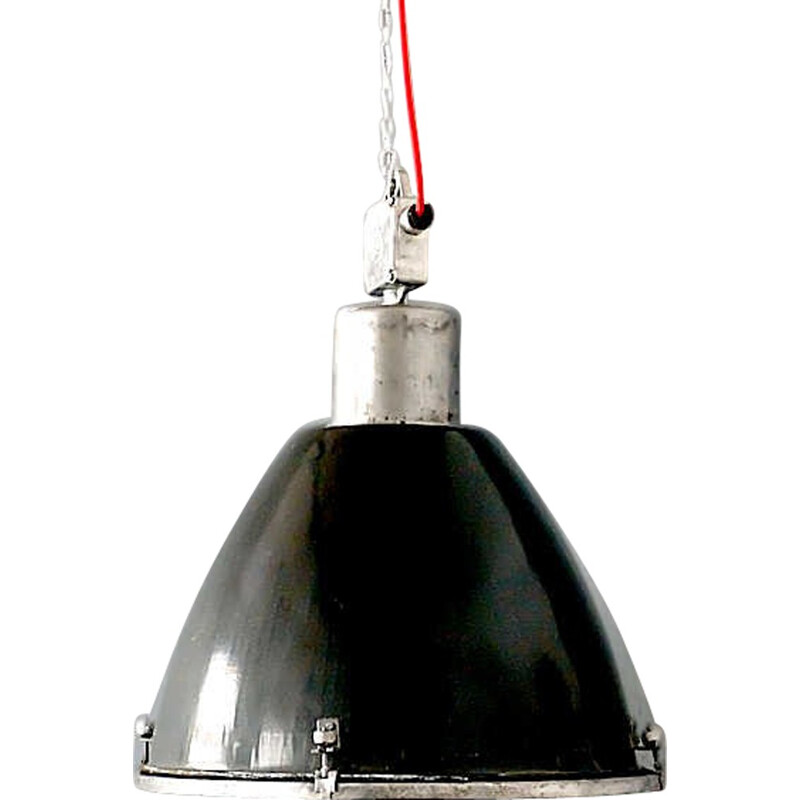 Czech industrial hanging lamp in metal and glass - 1970s