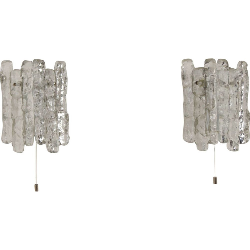 Pair of vintage frosted glass wall lamps by J. T. Kalmar for Kalmar Franken Kg, Austria 1960