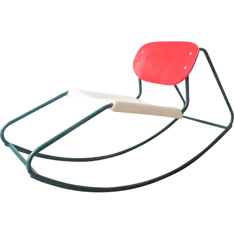Chaise à bascule vintage en métal tubulaire et bois courbé, 1960