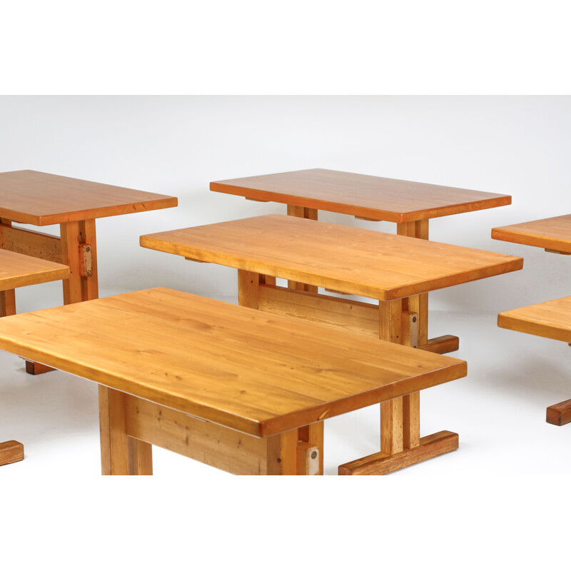 Set of 10 vintage pine tables by Charlotte Perriand, 1960s