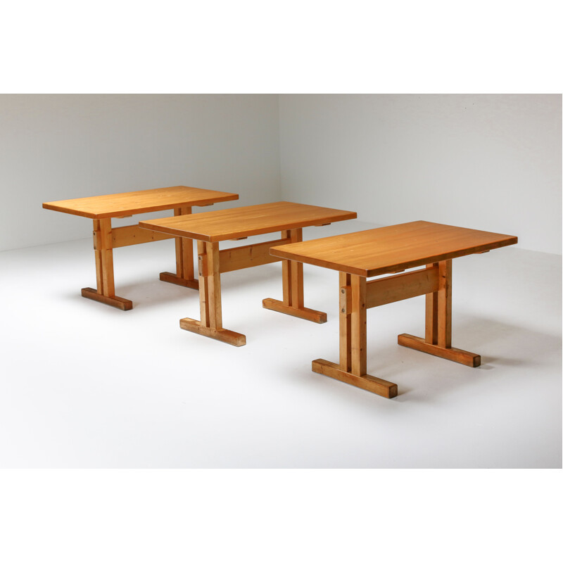 Set of 10 vintage pine tables by Charlotte Perriand, 1960s