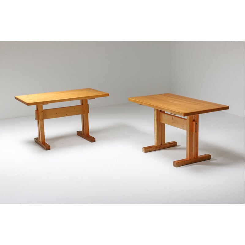 Set of 10 vintage pine tables by Charlotte Perriand, 1960s