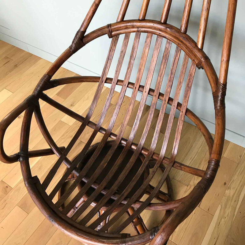 Vintage wooden swivel armchair