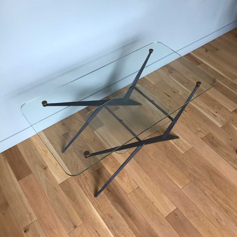 Vintage glass and black metal coffee table by Angelo Ostuni, 1950