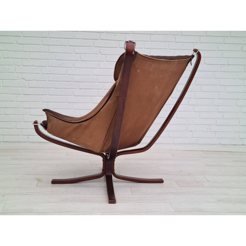 Fauteuil lounge norvégienne vintage en cuir par Sigurd Ressell pour Vatne Møbler