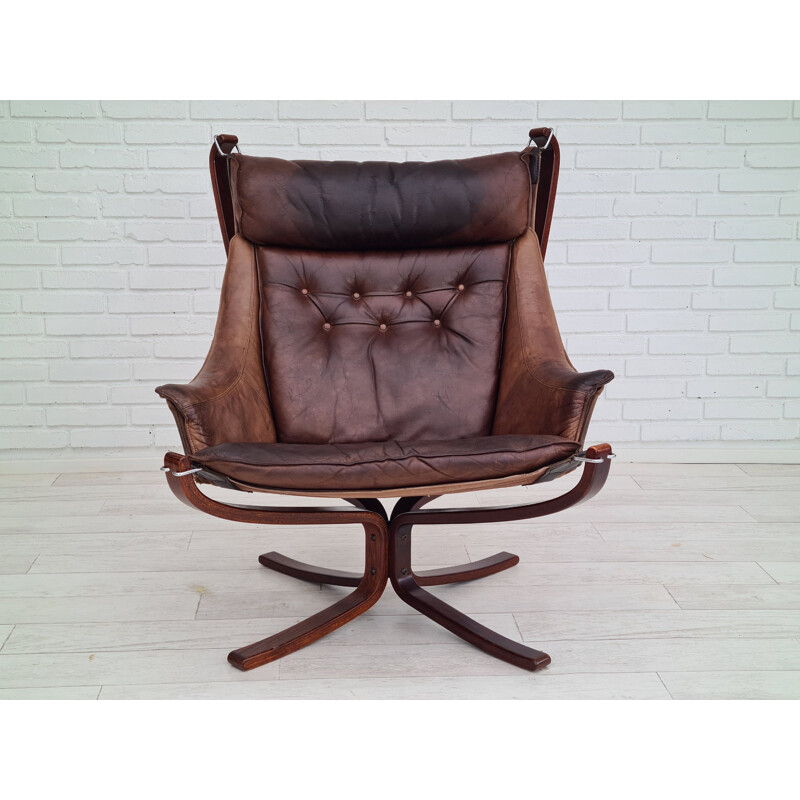 Fauteuil lounge norvégienne vintage en cuir par Sigurd Ressell pour Vatne Møbler