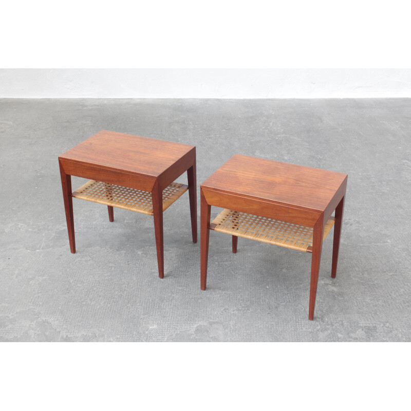 Paire de tables de chevet vintage en teck de Severin Hansen, Danemark 1960