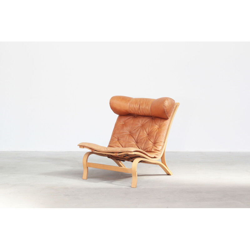 Swedish vintage ash wood and leather lounge chair by Arne Norell for Arne Norell AB, 1960s