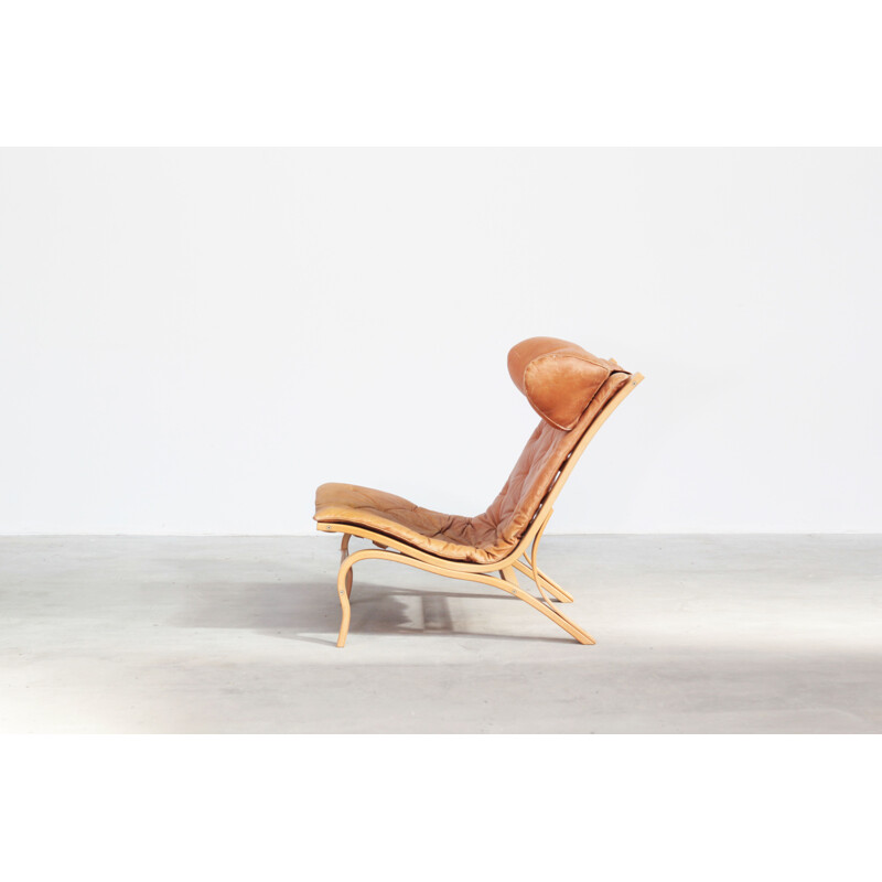 Fauteuil lounge suédoise vintage en bois de frêne et en cuir par Arne Norell pour Arne Norell AB, 1960