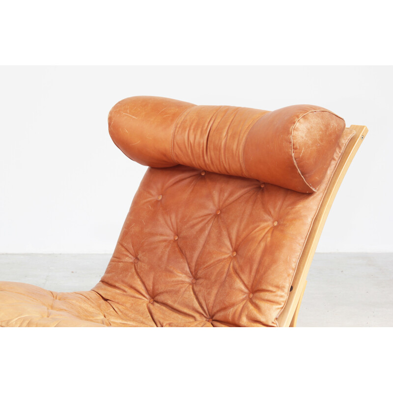 Swedish vintage ash wood and leather lounge chair by Arne Norell for Arne Norell AB, 1960s