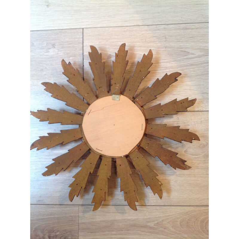 Small sun shaped mirror in gold coloured wood - 1960s