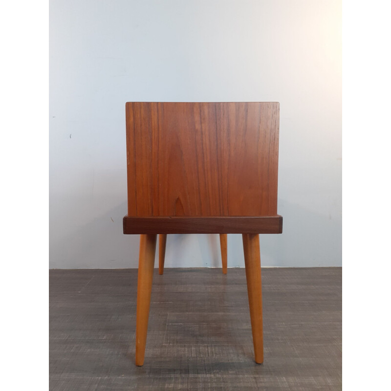 Vintage teak and blue velvet telephone bench with 2 drawers, Norway 1960