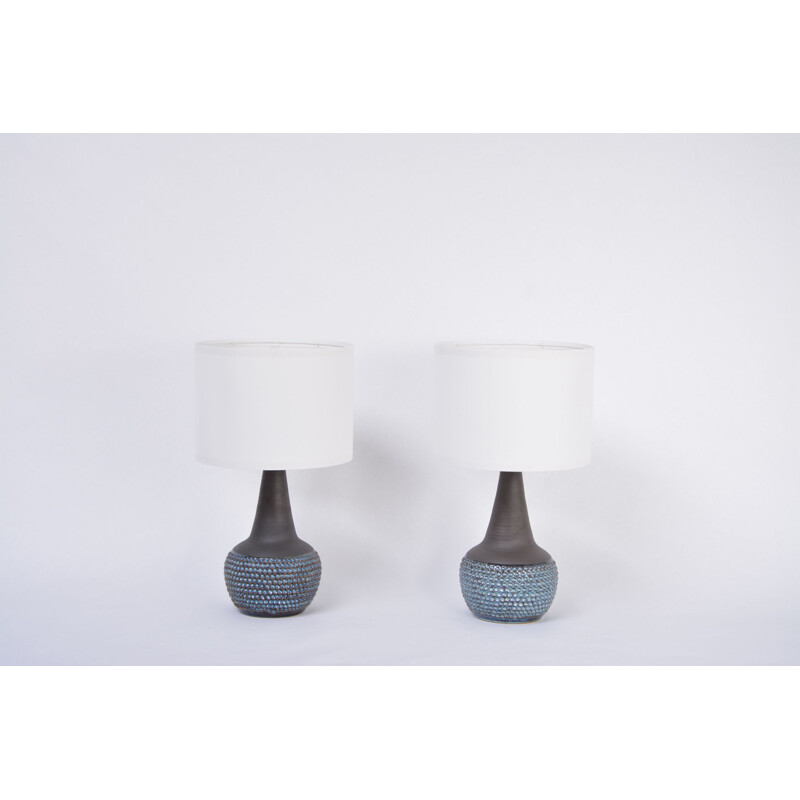 Pair of handmade blue Danish mid-century stoneware lamps by Soholm